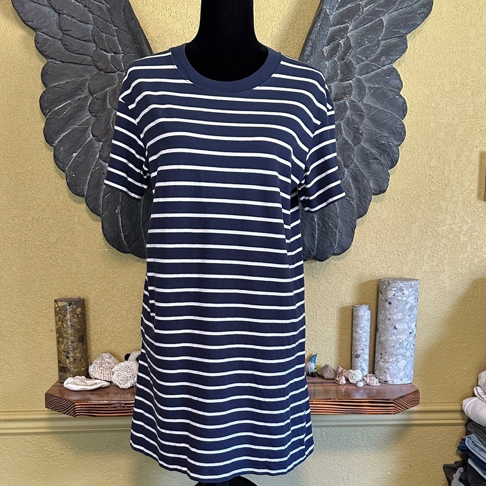 Madewell Navy and White Striped T-Shirt Dress